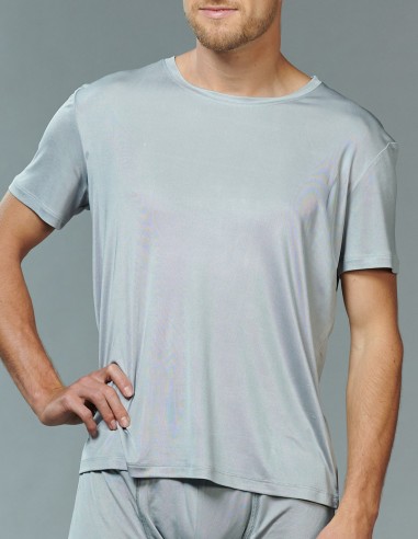 Seiden-T-Shirt Rundhals Kokon Zwo Grau